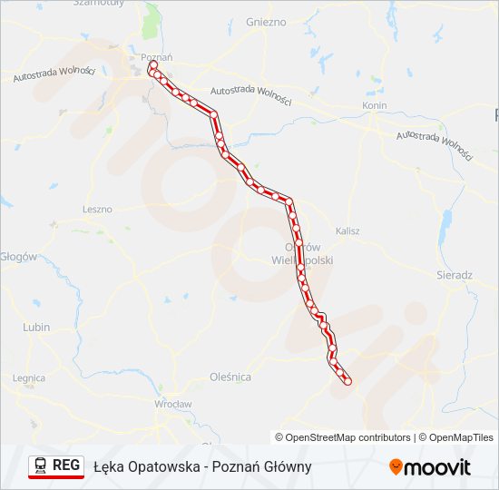 Поезд REG: карта маршрута