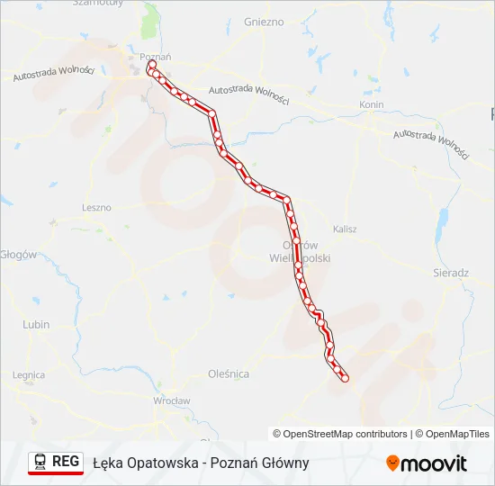 Поезд REG: карта маршрута