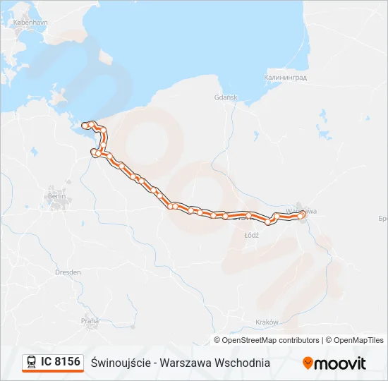 Поезд IC 8156: карта маршрута