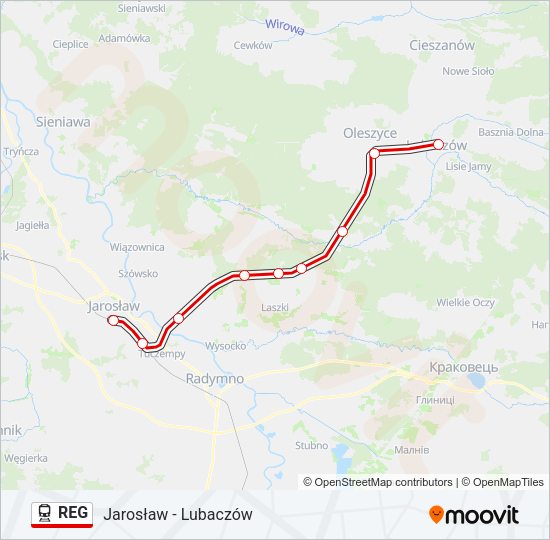 Поезд REG: карта маршрута