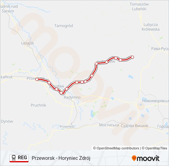 Поезд REG: карта маршрута