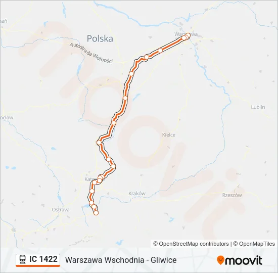 Поезд IC 1422: карта маршрута
