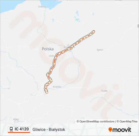 Поезд IC 4120: карта маршрута