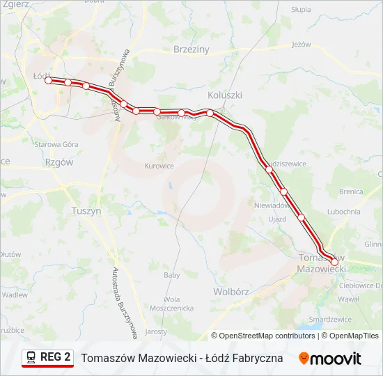Поезд REG 2: карта маршрута