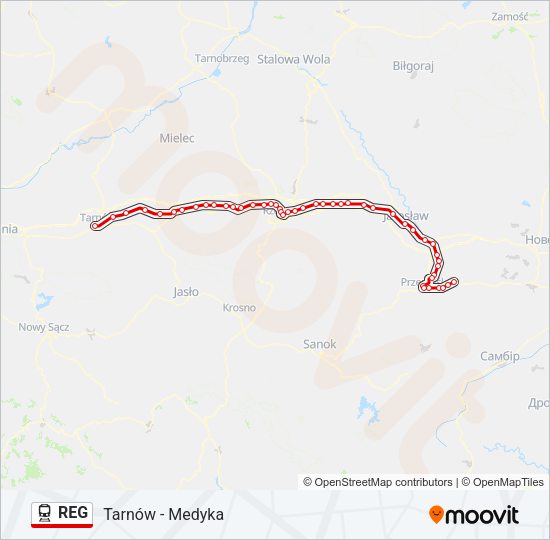 Поезд REG: карта маршрута