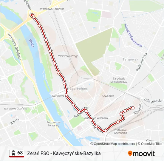Трамвай 68: карта маршрута