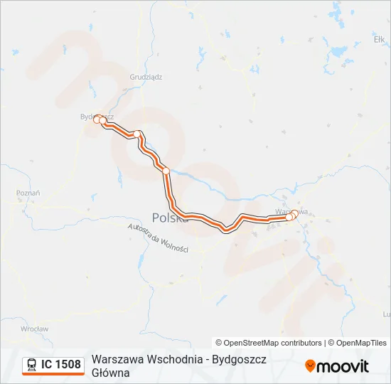 Поезд IC 1508: карта маршрута