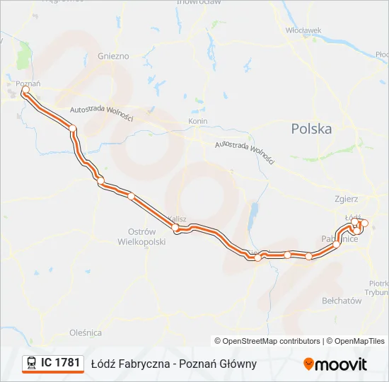Поезд IC 1781: карта маршрута