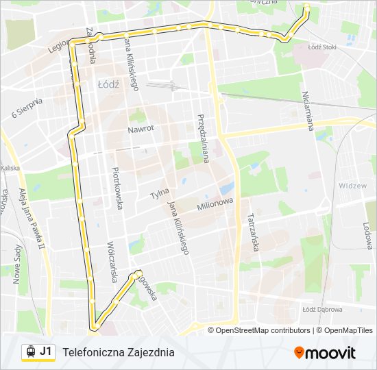 Трамвай J1: карта маршрута