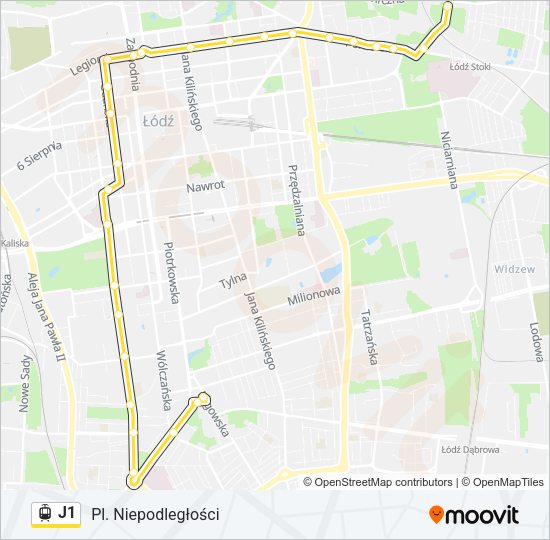 Трамвай J1: карта маршрута