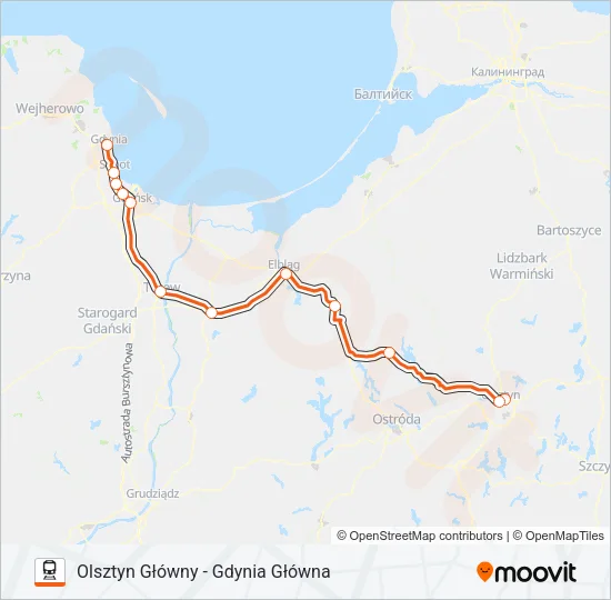 Поезд IC 50105: карта маршрута