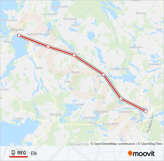Поезд REG: карта маршрута