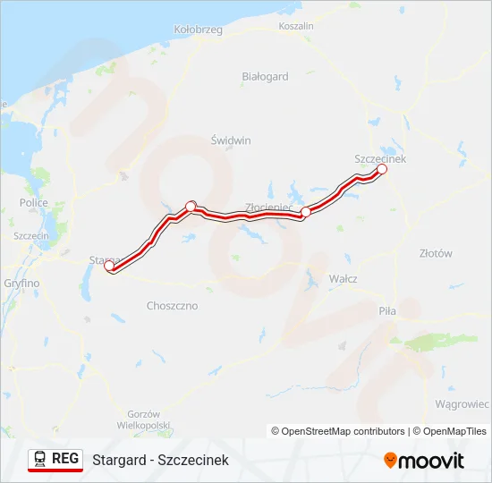 Поезд REG: карта маршрута