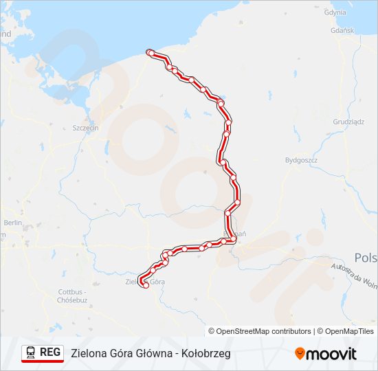 Поезд REG: карта маршрута