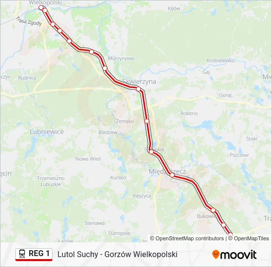 Поезд REG 1: карта маршрута