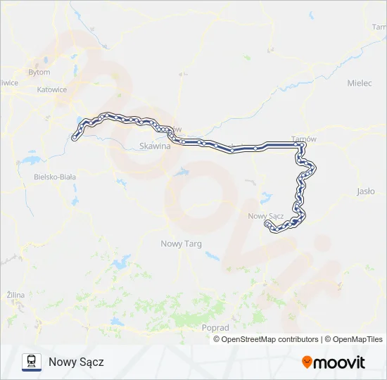 Поезд K7P DUNAJEC: карта маршрута