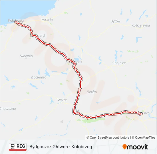 Поезд REG: карта маршрута