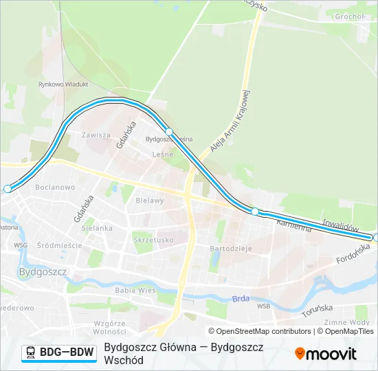 Поезд BDG—BDW: карта маршрута