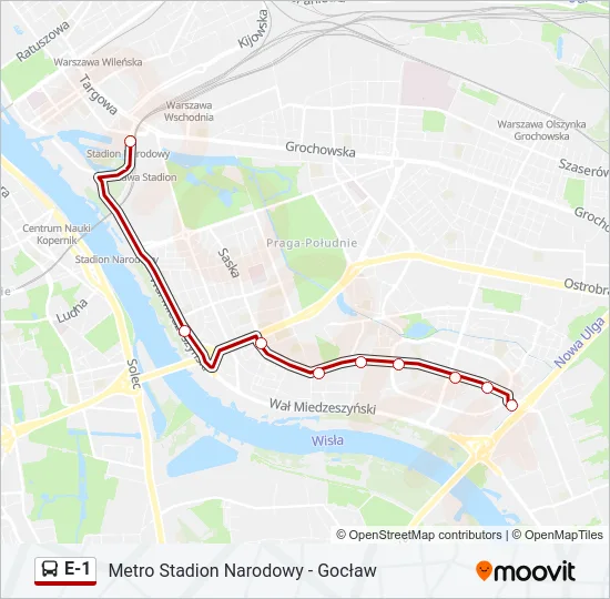 E-1 Bus Line Map