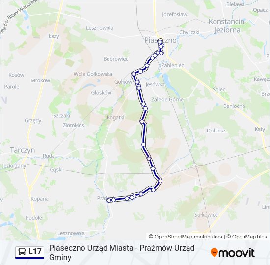 Mapa linii autobus L17