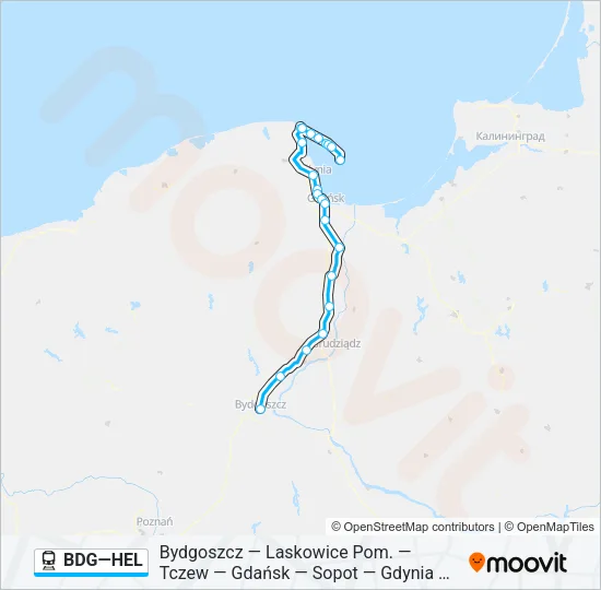 Поезд BDG—HEL: карта маршрута