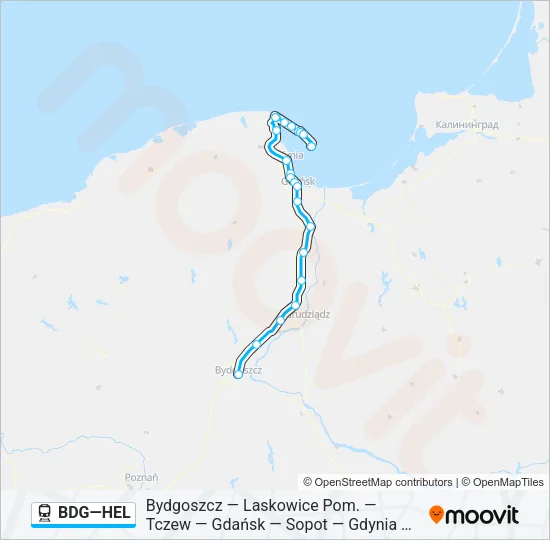 Поезд BDG—HEL: карта маршрута