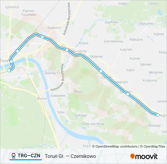 Поезд TRG—CZN: карта маршрута