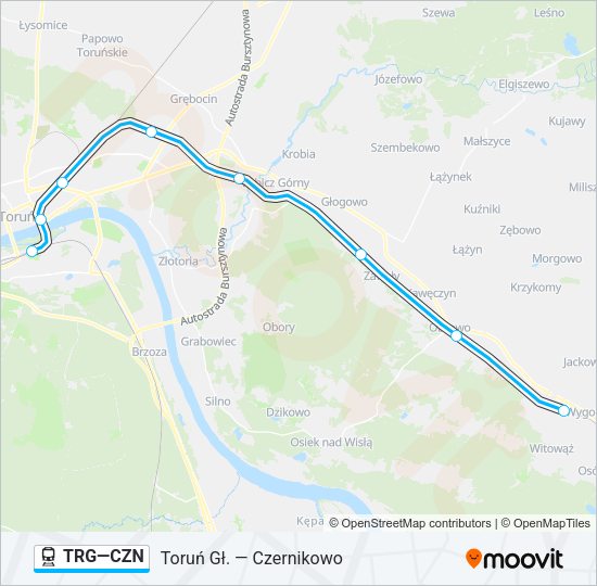 Поезд TRG—CZN: карта маршрута