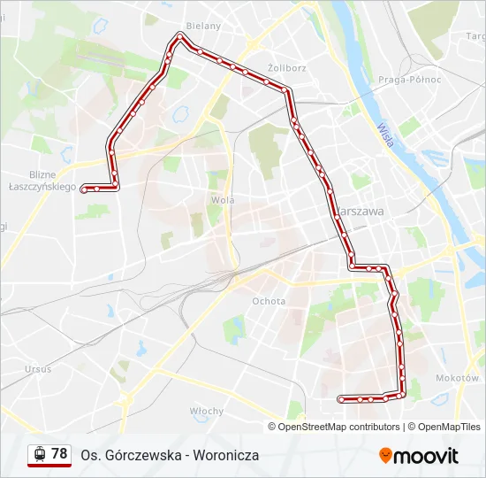 Трамвай 78: карта маршрута