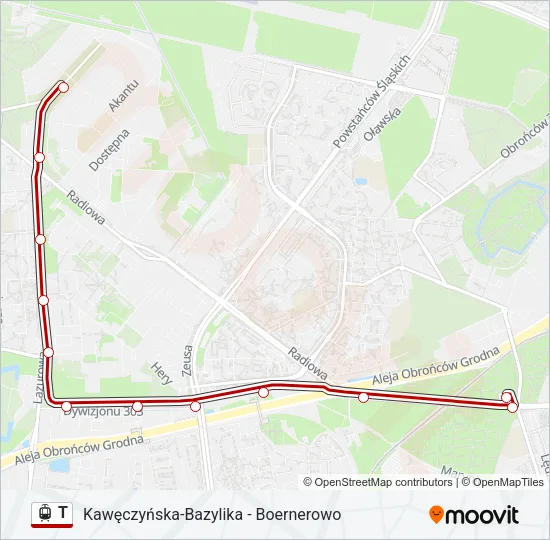 Трамвай T: карта маршрута