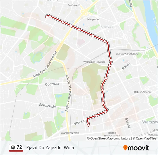 Трамвай 72: карта маршрута