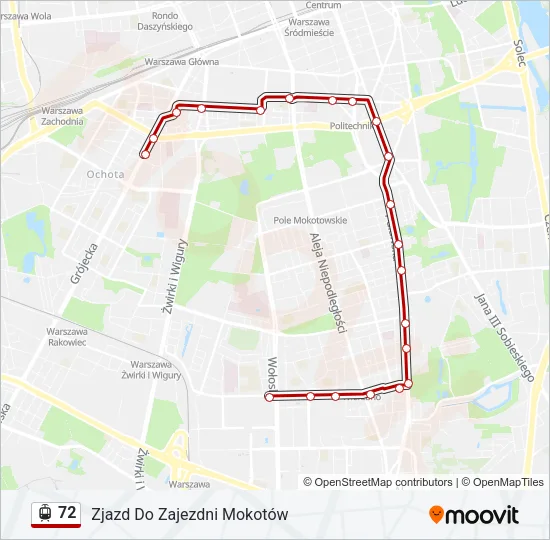 Трамвай 72: карта маршрута