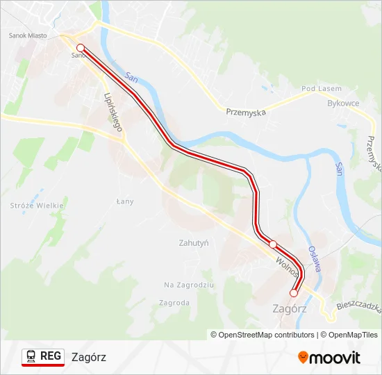 Поезд REG: карта маршрута