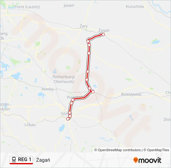 Поезд REG 1: карта маршрута