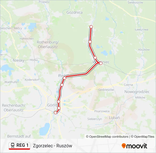 Поезд REG 1: карта маршрута
