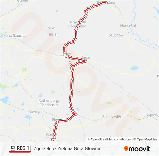 Поезд REG 1: карта маршрута