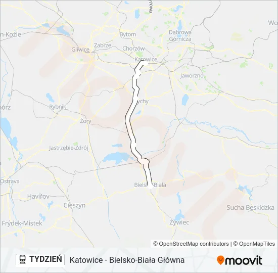 Поезд TYDZIEŃ: карта маршрута