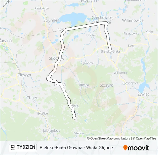 Поезд TYDZIEŃ: карта маршрута