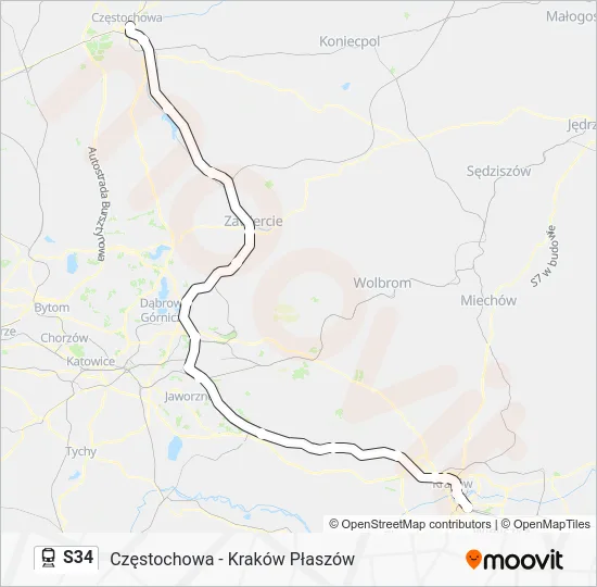 Поезд S34: карта маршрута