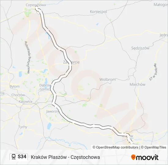 Поезд S34: карта маршрута