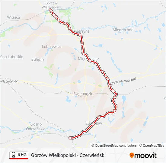 Поезд REG: карта маршрута