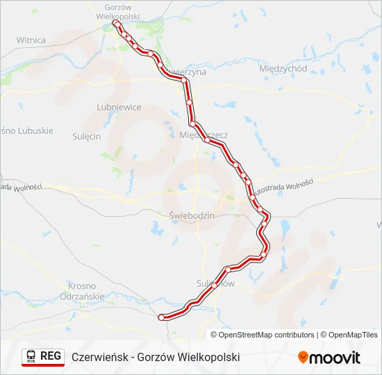 Поезд REG: карта маршрута