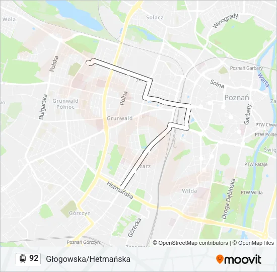 Трамвай 92: карта маршрута