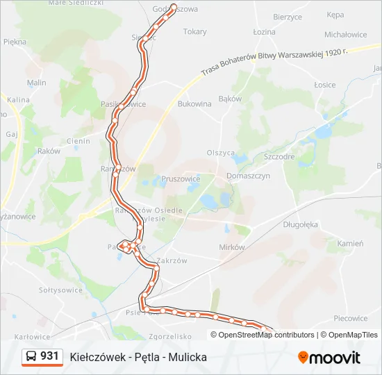 Автобус 931: карта маршрута
