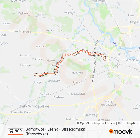 Автобус 909: карта маршрута