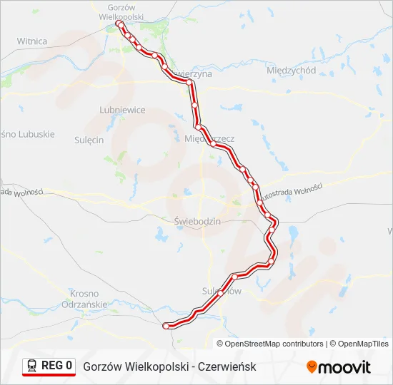 Поезд REG 0: карта маршрута