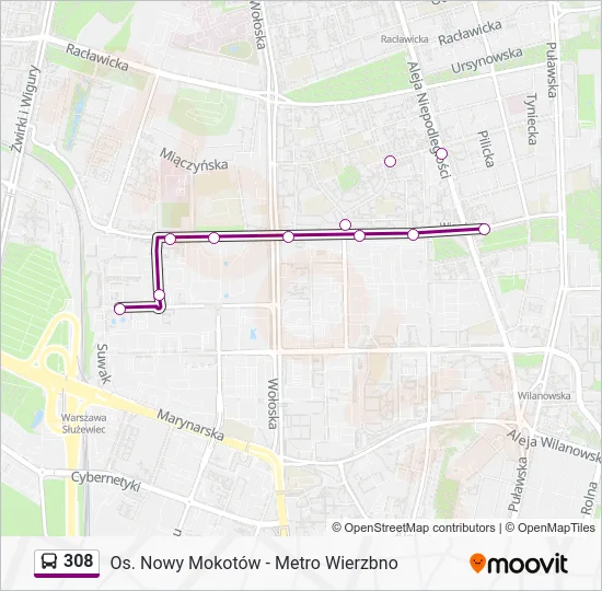 Автобус 308: карта маршрута