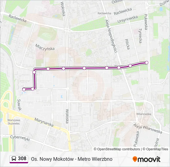 Автобус 308: карта маршрута