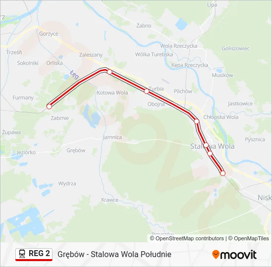 Поезд REG 2: карта маршрута