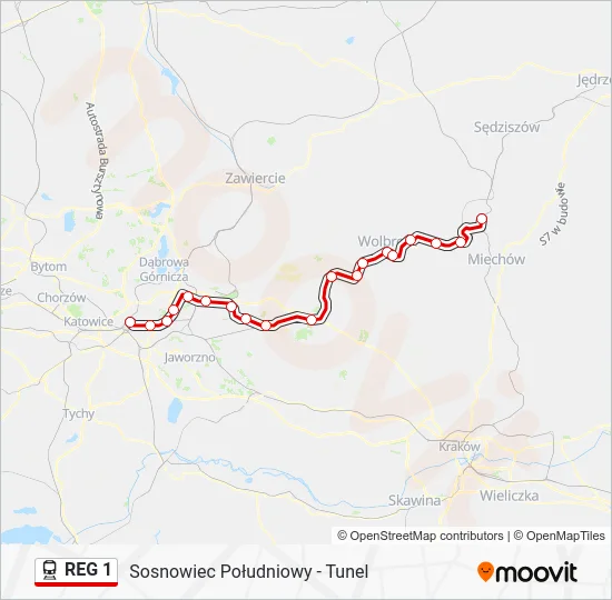 Поезд REG 1: карта маршрута